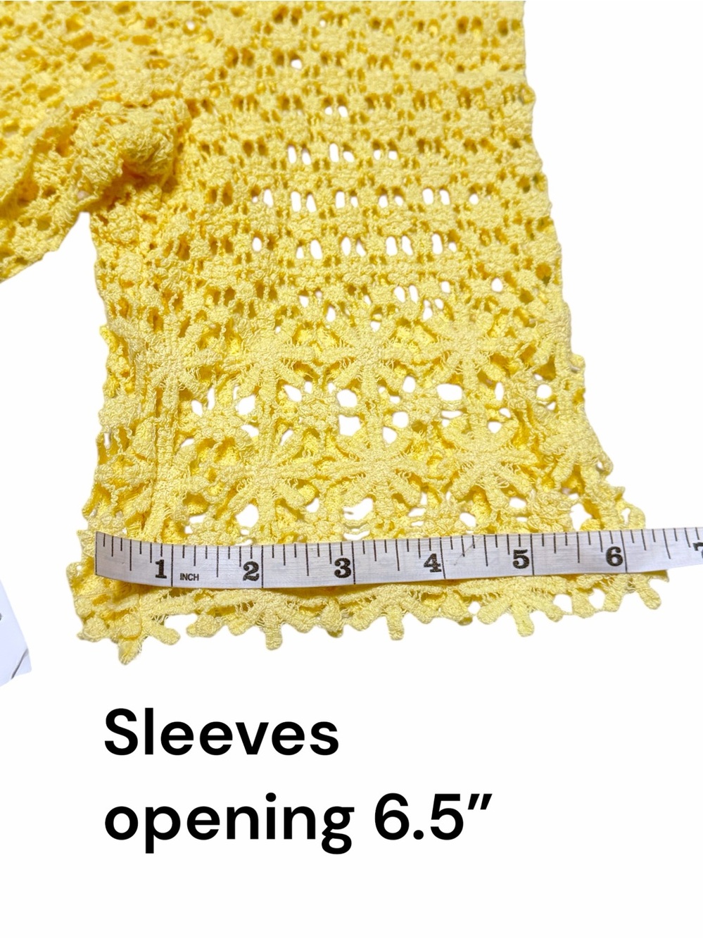 Rabbit Rabbit Rabbit Designs Yellow Floral Lace Single Button Crocheted Cardigan - Picture 14 of 16